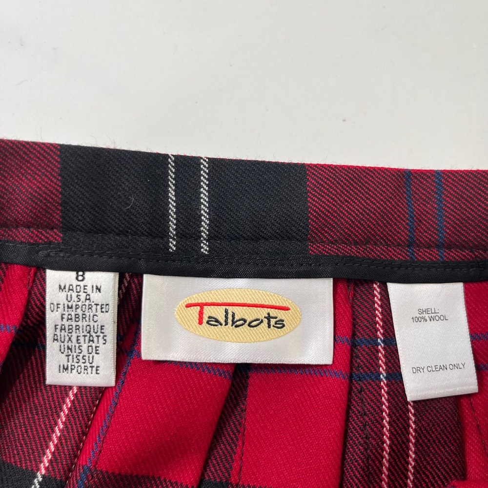 Vtg Talbots Plaid Wrap Skirt Womens 8 Red Wool Maxi Kilt Fringe USA Academia - Picture 5 of 8